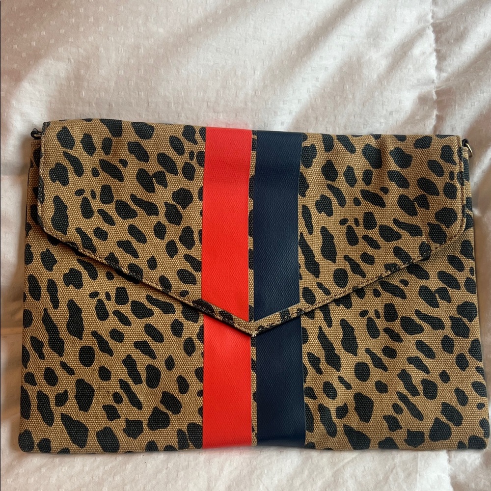 Stella & Dot Leopard Print Clutch with Red and Black Stripes